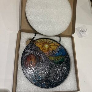 stained glass mountain suncatcher sunset mountain scene hobbit hole NITB